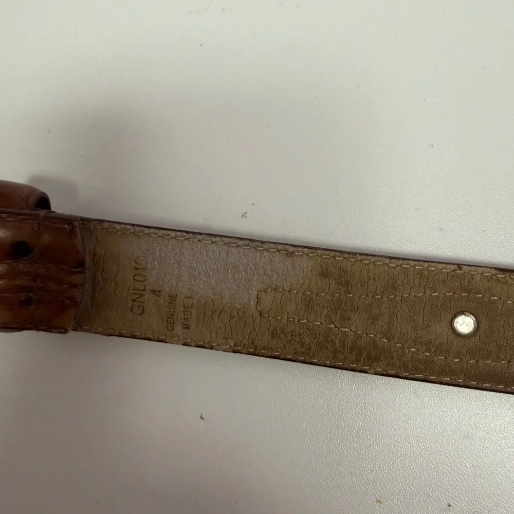 VTG Greg Norman Yachting Brown Ostrich Leather‎ Belt Silver Shark Logo GNL010